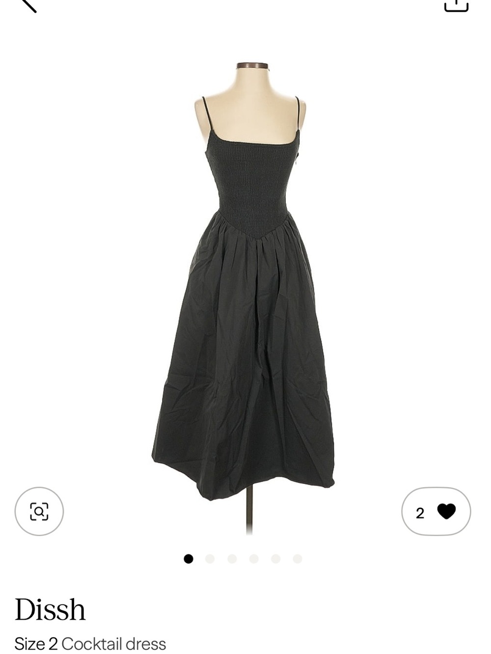 DISSH Black Smocked Bodice Midi Dress with Full Skirt